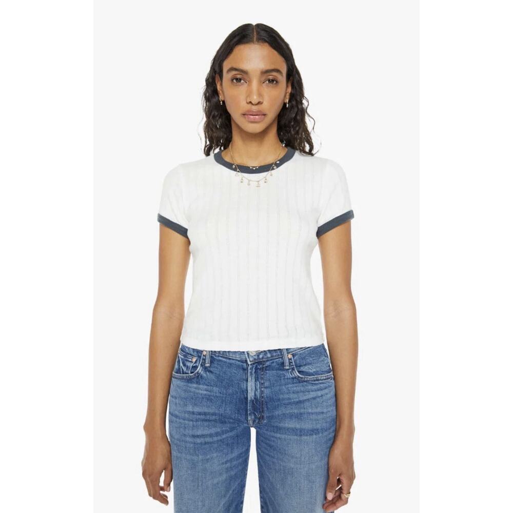 MOTHER The Itty Bitty Ringer Tee T Shirt in White Ribbed Womens Small